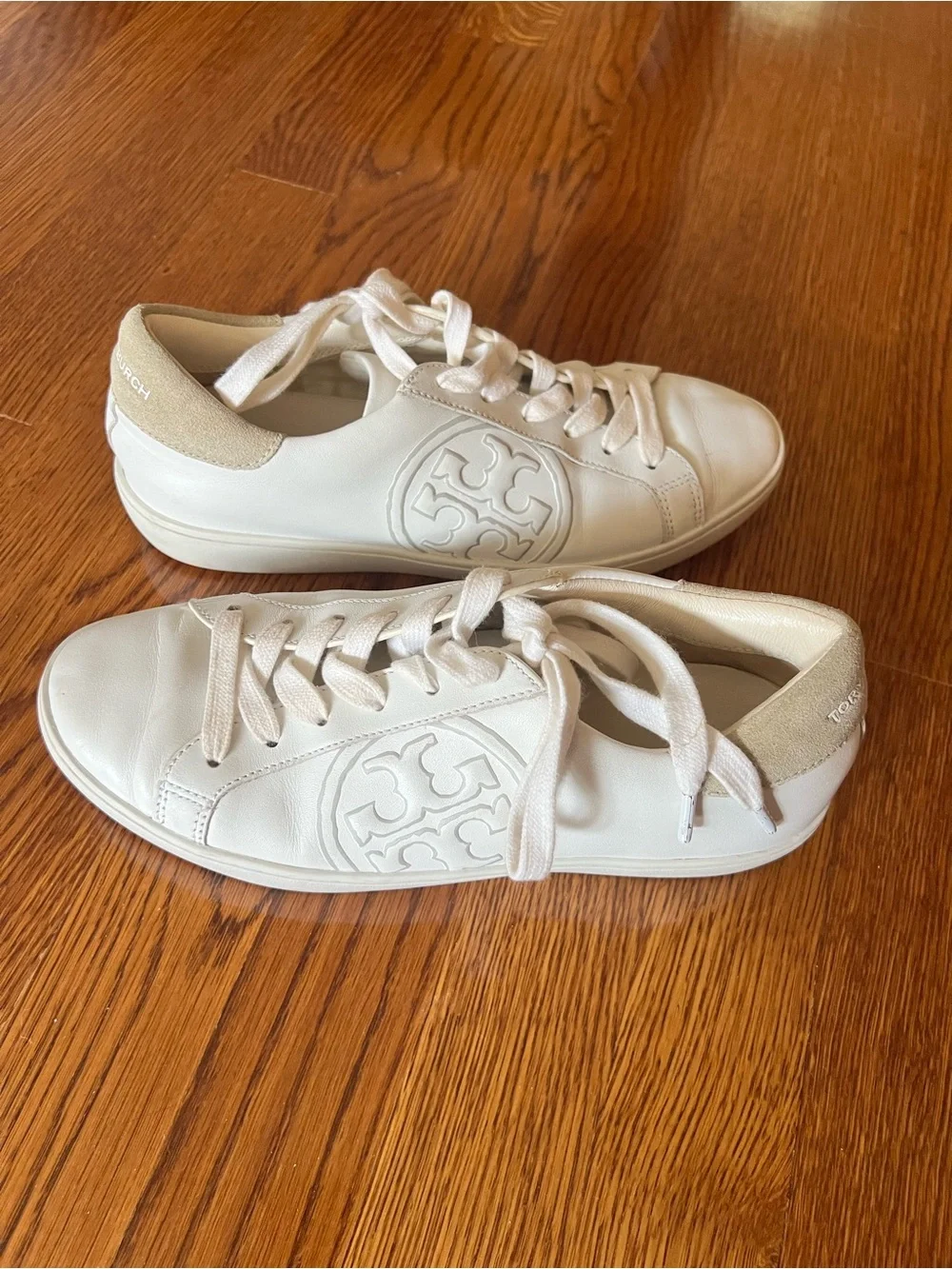 Tory Burch White Leather Logo Lace-Up Sneakers